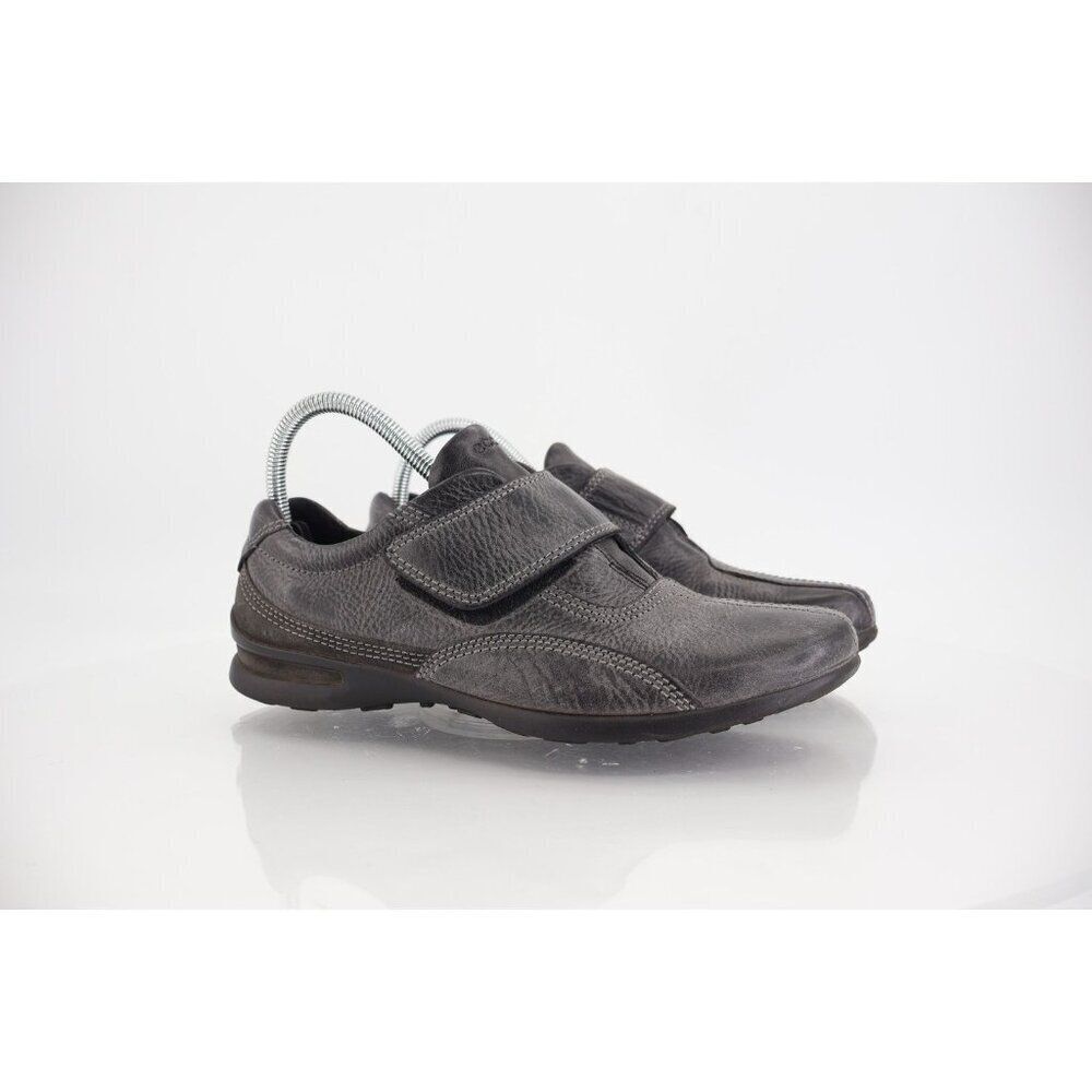 Ecco Women's Sneaker Size 38 7 Gray Leather Adjustable Strap Walking Work Shoe